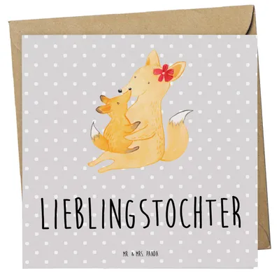 Produktbild von Mr. & Mrs. Panda Grußkarte Fuchs Mama - Grau Pastell - Geschenk, Tochter, faltkarte, Schoß, Mutter, Glückwunschkarte, Klappkarte, anlasskarte, Muttertag, Umarmen