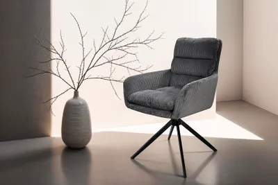 Obrázek produktu pro byLIVING Jídelní židle set 2 PURA / Hrubá šňůra tmavě šedá / Rám kov černý matný / Sedák otočný o 360° / Š 58, V 74, H 60 cm