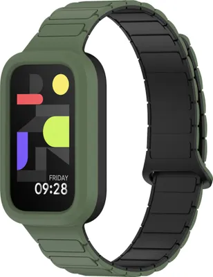 Produktbild von Strap-it Magnetisches Silikonarmband - Passend für Xiaomi Smart Band 9 Active (Armeegrün)