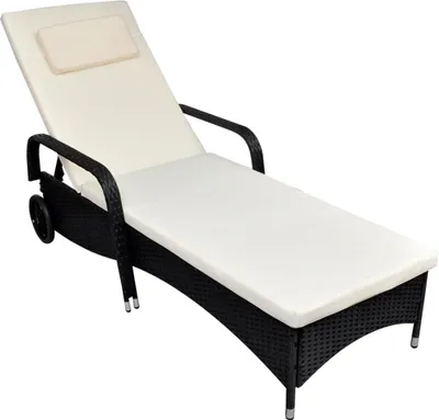 Produktbild von Sonnenliege mit Polster & Rollen Poly Rattan Schwarz