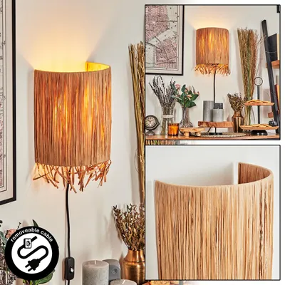 Produktbild von Castelvetrano Wandlampe aus Metall/Bast in Schwarz/Natur