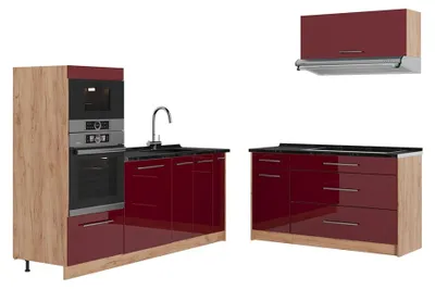 Produktbild von Küchenzeile Vicco Fame-Line Bordeaux Hochglanz/Goldkraft Eiche 340 cm, AP Anthrazit, Model 63905