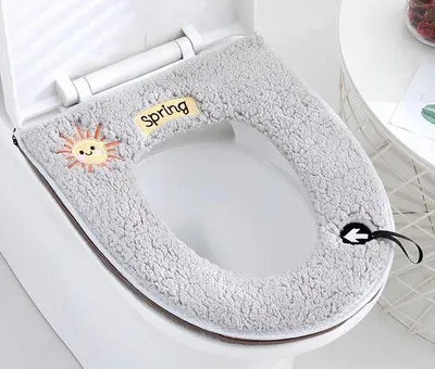 Productafbeelding van Ibenzoa® WC-kussen, set van 2 – zacht en wasbaar, afmetingen buitenkant 37x43 cm / binnenkant 18x25 cm, rekbaar en dik, geschikt voor ovale en ronde toiletzittingen, met ophangoog