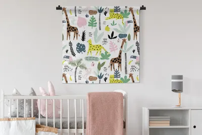 Produktbild von MuchoWow® Wandteppich Wandbehang Dschungel - Giraffe - Affe 90x90 cm Tapisserie Dekoration Wandtuch - Wandaufhänger