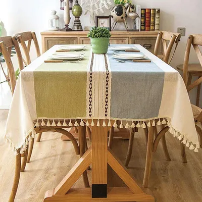Zdjęcie produktu dla Pranie obrus bawełniany z frędzlami, 140x180 cm, idealny do stołu jadalnego i uroczystych okazji