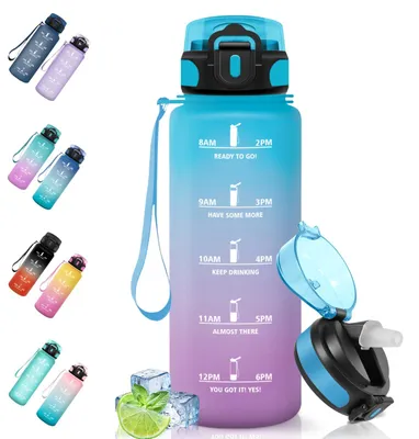 Produktbild von Motswedi 1500ml BPA-freie Trinkflasche mit Strohhalm auslaufsicher Blau