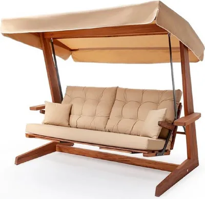Produktbild von Casa Padrino Luxus Hollywood Schaukel Beige / Braun - Wetterfeste Garten Schaukel mit Sonnendach - Garten Möbel - Terrassen Möbel - Luxus Möbel - Luxus Garten Einrichtung