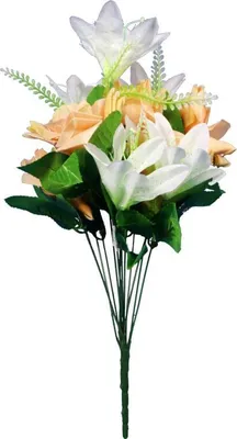 Produktbild von Strauß aus 12 Blumen, Rosen- und Lilienmischung, lachsweiß