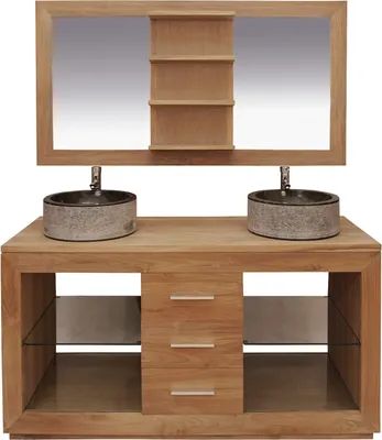 Produktbild von Teako Design Badmöbel Set Timra 180 cm Teakholz mit Spiegel und Schrank