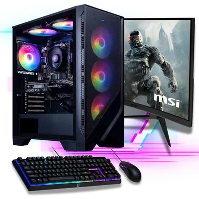 Produktbild von Gaming Komplett PC SET AMD Ryzen 5700G 8x 4.6 Ghz 32GB Ram 500GB SSD Radeon MSI Board RGB Tower W-Lan Gamer 27" TFT 1ms 100 Hz Windows 11 Pro