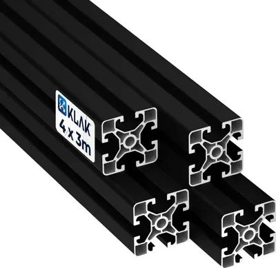 Produktbild von KLAK 40 - Aluprofil 4 Stück 40x40mm light 3m System-, Montage-, Konstruktionsprofil Nut 8 schwarz