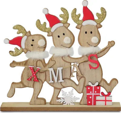 Produktbild von Deko-Ständer 3 Rentiere mit XMAS | Holz | 23 x 4 x 22 cm | 19932