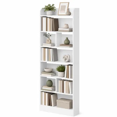 Produktbild von Bücherregal mit 7 Fächern, 24 x 60 x 199,2 cm, Weiß | Bücherschrank, Standregal, Aufbewahrungsregal, für Wohnzimmer Büro Schlafzimmer