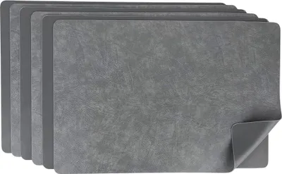 Produktbild von 6 Stück Platzset Kunstleder wendbar, Tischunterlage 45x30cm, Platzdeckchen Modern (Grau)
