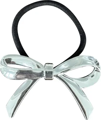 Produktbild von Haargummi mit flacher Schleife – Elegant Silber