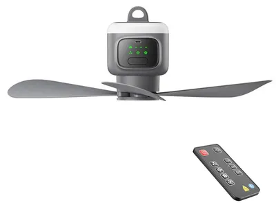 Produktbild von Akku Deckenventilator mit Licht, tragbar kabellos, 12000mAh, 4 Stufen, Timer, für Terrasse, Pavillon, Zelt & Zuhause