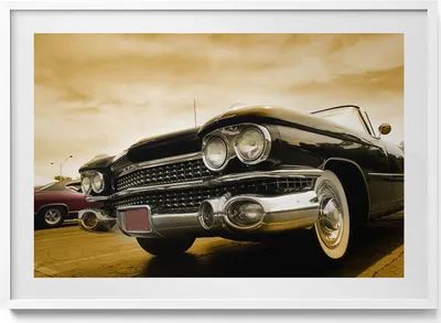 Produktbild von 1959 Cadillac Auto– Wandbild mit Rahmen – Gerahmtes Bild  – Wanddekoration – 100x70 cm –  Weiß Rahmen