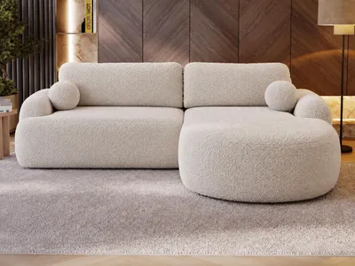 Produktbild von GrainGold Ecksofa L-Form Aurio Rechts - Ecksofa mit Schlaffunktion, Bettkasten - Moderne Ecksofa, Wohnzimmer Sofa - Eckcouch weiß (Lambi 07)