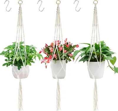 Produktbild von Makramee Blumenampel 105 cm, 3 Stück, Baumwollseil, für Innen und Außen, Garten