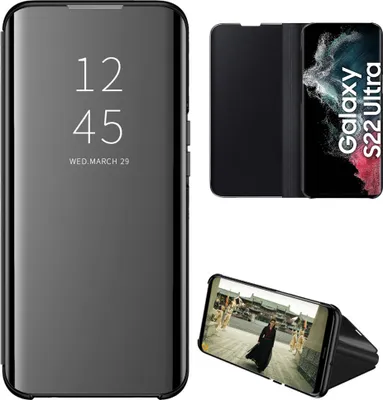 Image de Etui pour Samsung Galaxy S22 Ultra 5G transparent, cuir PU, avec fonction stand noir