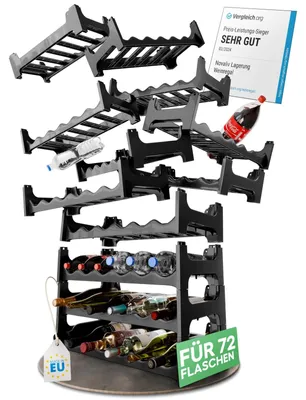 Produktbild von Weinregal Flaschenregal Weinflaschenhalter - Modular - 72 Flaschen - Stapelbar - Schwarz - Für Keller und Bar