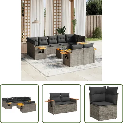 Produktbild von The Living Store 10-tlg. Garten-Sofagarnitur mit Kissen Grau Poly Rattan