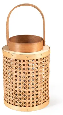 Image de H&H Lanterne en bambou avec support à bougie, dimensions : 16 cm de largeur x 23 cm de hauteur