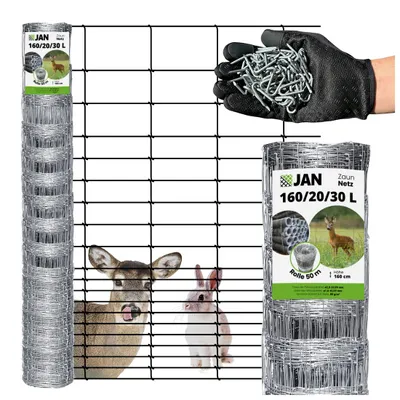 Produktbild von Wildzaun – Knotengeflecht - verzinkt 160/20/30 L - 50 M - Wetterbeständig - Forstzaun