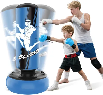 Produktbild von Boxsack Stehend 160cm Aufblasbarer Boxsack Kinder mit Boxhandschuhen zum Üben von MMA Karate Taekwondo und zum Abbau von aufgestauter Energie