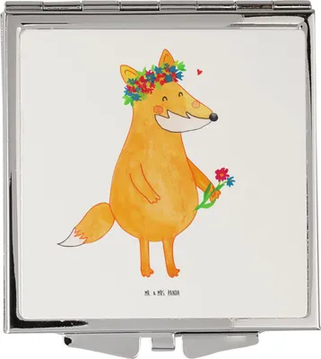 Produktbild von Mr. & Mrs. Panda Schminkspiegel Fuchs Blumen - Weiß - Geschenk, Kleiner Spiegel, klein, Handspiegel, Mich, Kosmetikspiegel, Boho, Blumenliebe, Taschenspiegel, Liebe