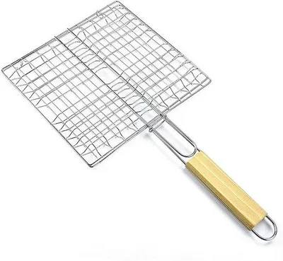 Zdjęcie produktu dla Zestaw do grillowania z długą rączką – uchwyt do grillowania hamburgerów, 23 x 21 cm, na 4 hamburgery