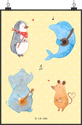 Produktbild von Mr. & Mrs. Panda Bild Big Band DIN A2 - Gelb Pastell - Geschenk, wanddeko, Pinguin, Lustige Sprüche, Wandbild, Maus, Musik, kunstdruck poster, Plakat, drucke, Elefant