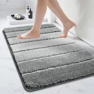 Produktbild von PolkaHome® Badmat 60 x 90 cm – Antirutsch Badvorleger aus Polyester, Waschbar, Grau