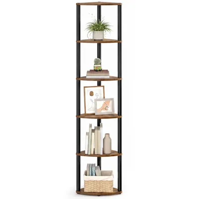 Obrázek produktu pro SONGMICS Rohová police s 6 policemi, stojací regál do obývacího pokoje, ložnice, kuchyně, rozměry 38,3 x 27 x 173,5 cm, barva hnědá a černá