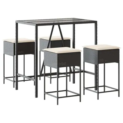 Produktbild von vidaXL 5-tlg. Gartenbar-Set mit Kissen Schwarz Poly Rattan
