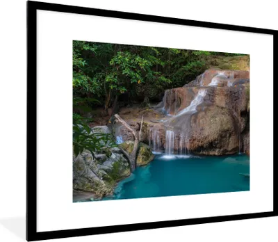 Produktbild von MuchoWow® Gerahmtes Poster Wasserfall - Felsen - Landschaft 80x60 cm - Poster mit Schwarzem Bilderrahmen Wandposter Rahmen Foto Bilder - Schlafzimmer-Dekorationen - Fotoposter