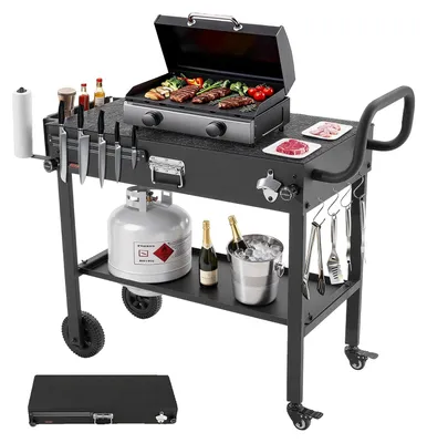 Produktbild von VEVOR Grillwagen für den Außenbereich, 31,0 x 17,0 Zoll Tischgröße Grilltisch, faltbarer Outdoor-Kochtisch mit Taschentuchhalter, Haken, Rädern, Seitentisch, BBQ-Vorbereitungstische für Picknick, Küche, Innenhof, Eisenarbeitsplatte, 787x432 mm