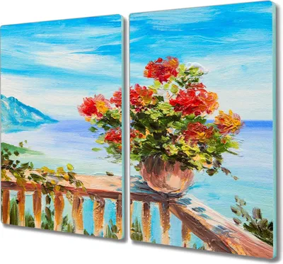 Produktbild von Coloray Schneidebrett Herdabdeckplatte 2x30x52 cm Kochplattenabdeckung Hackbrett Küchenbrett - Blumen Meer Himmel