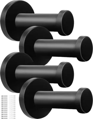Produktbild von 4 Stück - Haken - Kleiderhaken - Schlüsselhaken - Wandhaken - Wandhaken - Handtuchhaken - Kleiderhaken - Schwarz