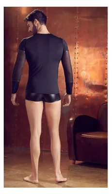 Immagine prodotto di NEK - Camicia da uomo lunga sexy con imbracatura staccabile nera L
