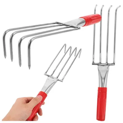 Produktbild von Gartenrechen mit Metallklaue zum Rechen, Auflockern, 4 Zähne, 32 cm