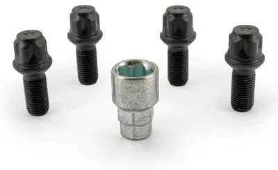 Produktbild von H&R Felgenschloss-Set R13 M14x1.50x27mm Kugelbund Schwarz - 4 Felgenschloss-Schrauben inkl. Adapter