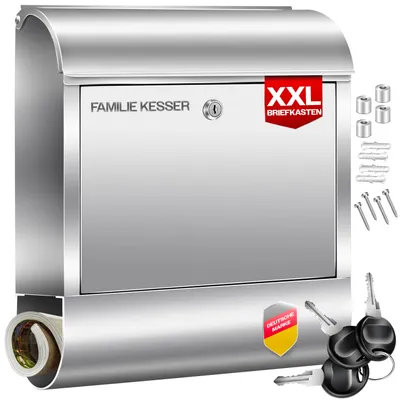 Produktbild von KESSER® XXL Briefkasten Edelstahl mit Zeitungsfach & 3 Schlüssel, abschließbar