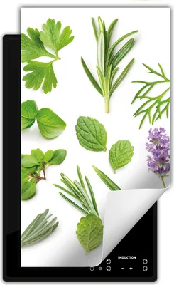 Produktbild von DarHaus Herdabdeckplatte 1 teilig 30x52 cm Anti Rutsch Matte Aufrollbar, grün - Kräuter