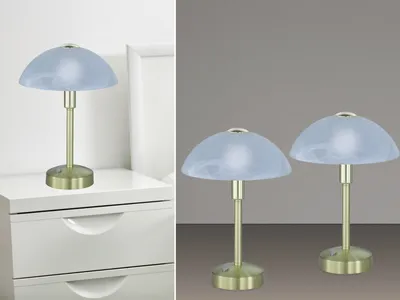 Produktbild von 2er SET kleine dimmbare LED Tischleuchten Messing mit Glas Lampenschirm, H: 30cm