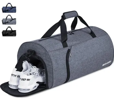 Immagine prodotto di Borsa sportiva da 45 litri, grigia, con scomparto per scarpe e scomparto impermeabile