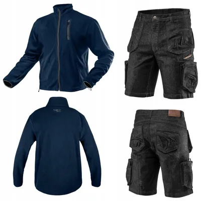 Produktbild von NEO TOOLS Set aus Kurze Denim Arbeithose und Warme Fleecejacke (Grün, Graphitgrau, Navy-Blau) - Gr. S (48) - 3XL (58) | Gr. XL