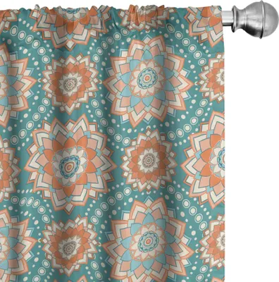 Produktbild von ABAKUHAUS Lotus Vorhänge, Gardinen, Mandala Motive der orientalischen Kulturen mit böhmischen inspiriert Blume, 2 Stück 75 x 225 cm, Blassblau Beige Peach