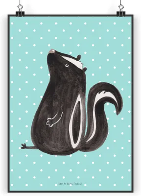 Produktbild von Mr. & Mrs. Panda Bild Stinktier Sitzen DIN A4 - Türkis Pastell - Geschenk, wanddeko, Spruch, Büro, Skunk, Wandbild, Raubtier, drucke, Kunstdruck, Recht, Plakat