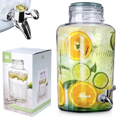 Produktbild von Getränkespender Glas Zapfhahnflasche mit Zapfhahn Gläser Trinkgläser 8 L